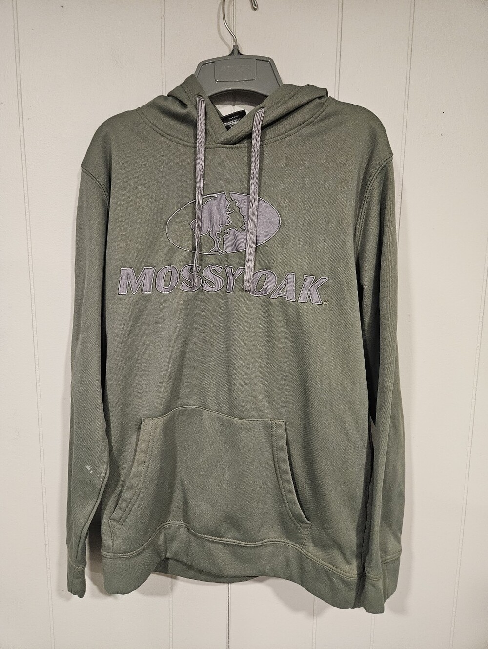 Mossy Oak Hoodie Men Large Green Pullover Sweatshirt Embroidered PAINT ON SLEEVE